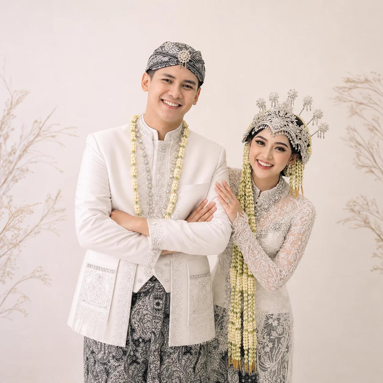 Pasangan pengantin berpose untuk undangan pernikahan digital