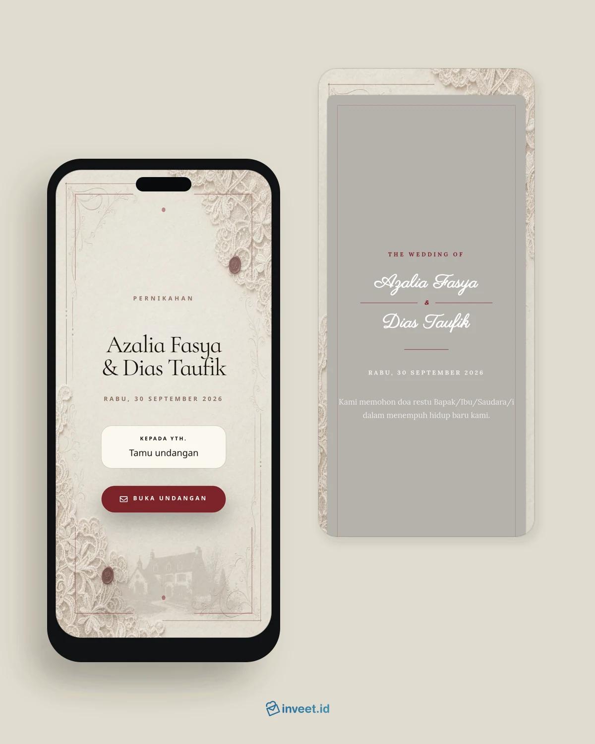 Preview tema undangan Lace & Vellum