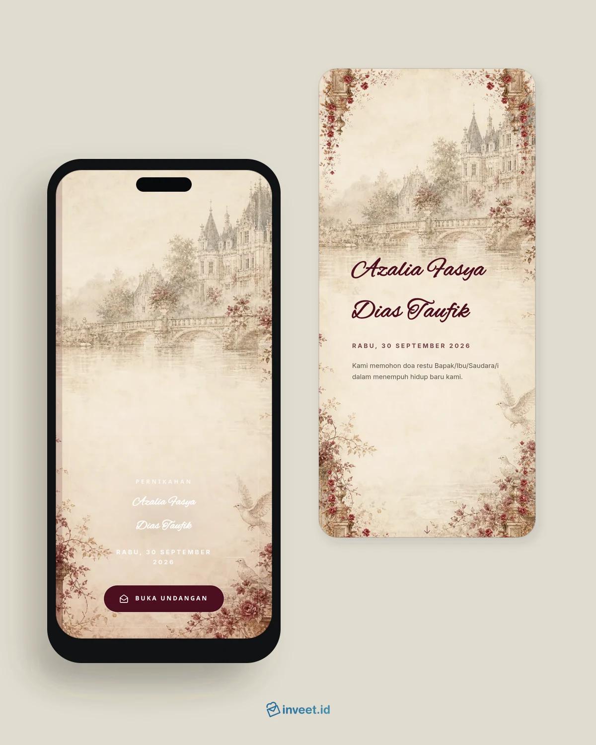 Preview tema undangan Maroon Blanc